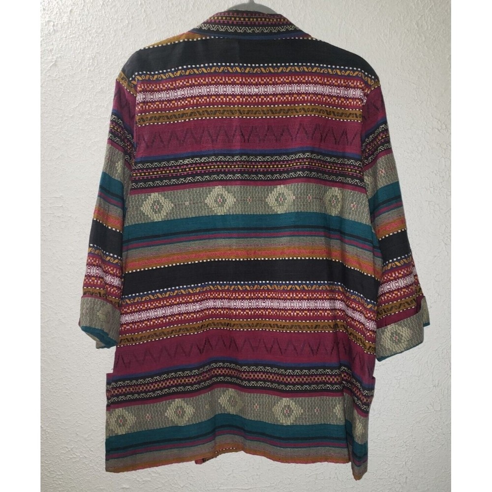 Haband for Her Sz L Colorful Abstract Embroidered Blazer Jacket 3/4 Sleeve Shirt - Picture 6 of 10
